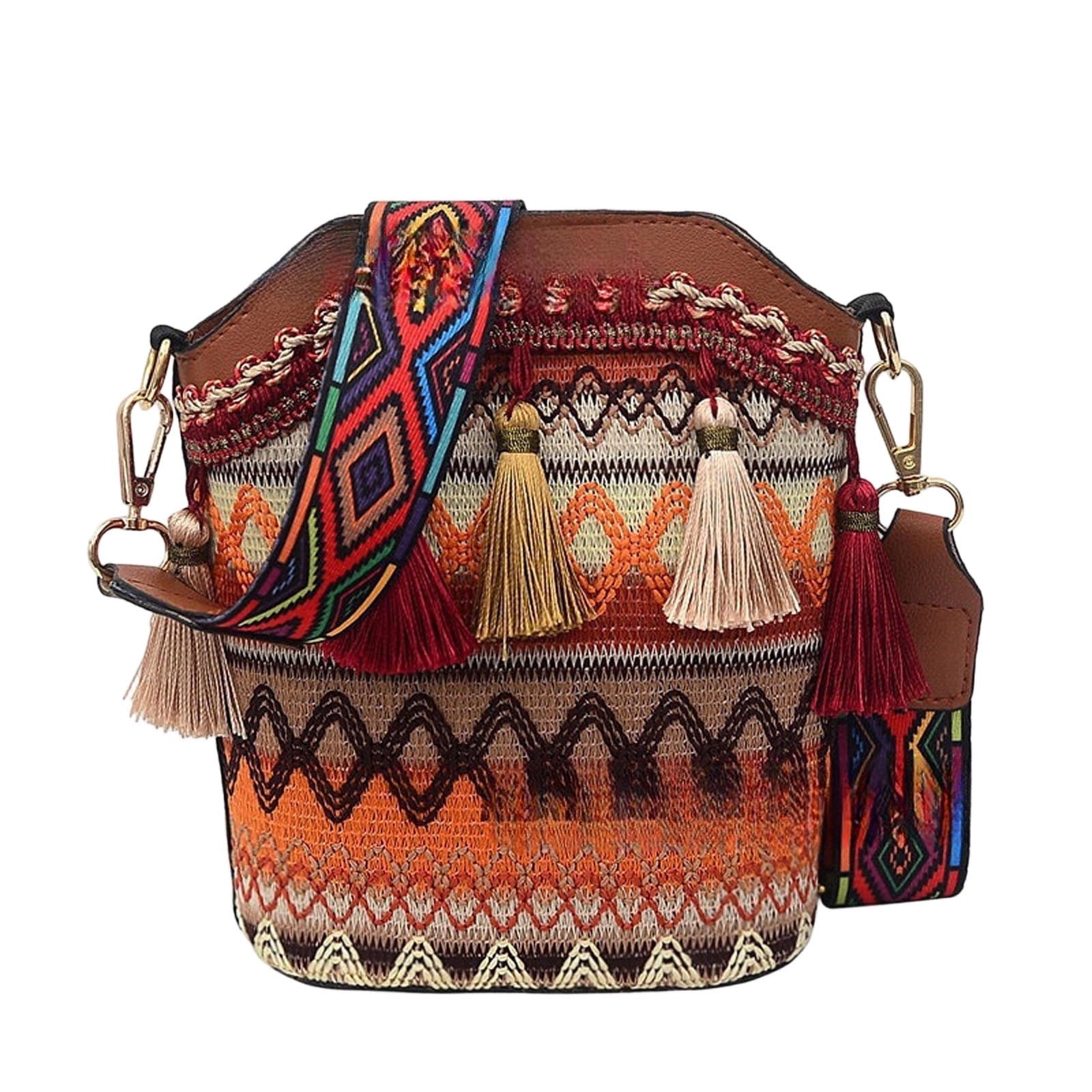 Boho Western Crossbody Bag for Women - Fringe Colorful Canvas Purse ...