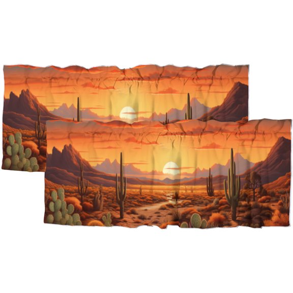 Boho Western Curtain Valances for Kitchen Windows Cactus Floral Tropical Plant Desert Sunset Nature Landscape Rod Pocket Window Valance for Living Room Bathroom Bedroom Kitchen 54 by 18 in, 2 Panel