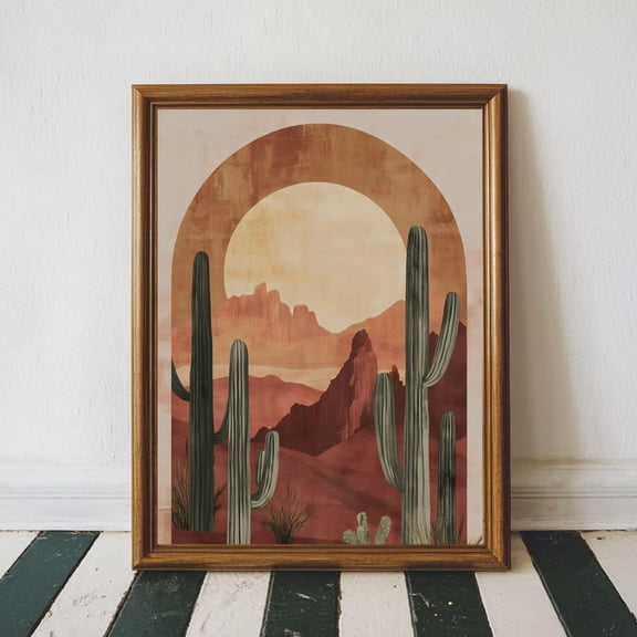 Boho Western Desert Print, Western Wall Art, Desert Cactus Print, Terracotta Earth Tone Wall Art Printable Boho Sun Print, Size 12x18 UNFFRAMED