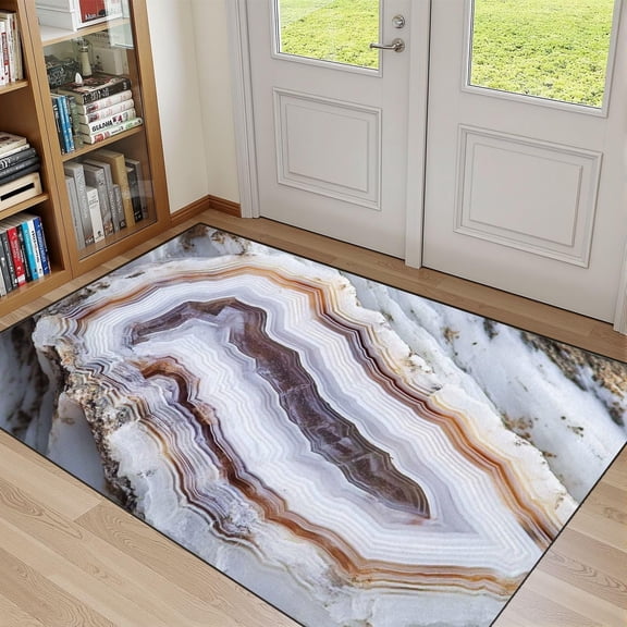 Boho White Agate Area Rug, Macro Stone Pattern Carpet, Washable Non Slip Low Pile Soft Thin, Living Room Bedroom Bathroom Office Home Decor Mat 2x3ft