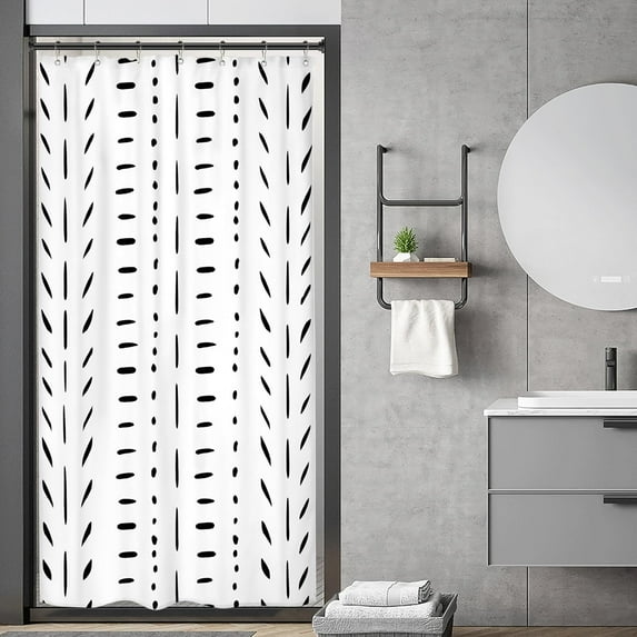 Boho White Black Stall Small Half Size Dorm Shower Curtain 36x72 Inch Striped Geometric Chevron Herringbone Single Narrow Tiny Walkin Stand Up Decor Fabric Bathroom Set Polyester Waterproof