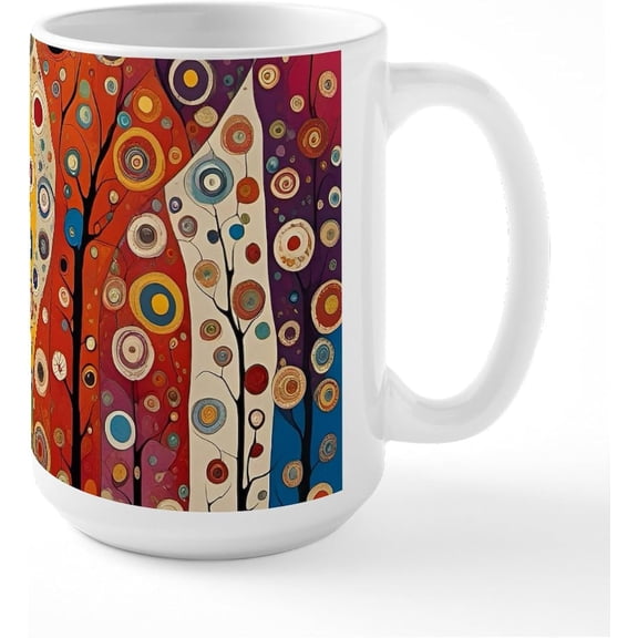 Boho White Ceramic Mugs 15 oz Colorful Ethnic Ceramic Coffee Mug Funny Coffee Tea Cup Mugs Gift for Family Friends