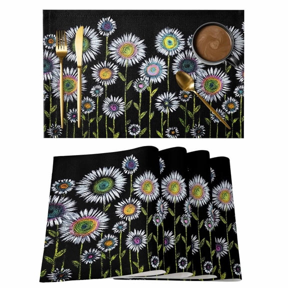 Boho White Daisy Placemats Set of 12 Modern Abstract Art Botanical Floral Place Mats Indoor Wipeable Table Mats Washable Cloth Dining Table Placemats for Kitchen Holiday Party Home Decor 13x19 Inch