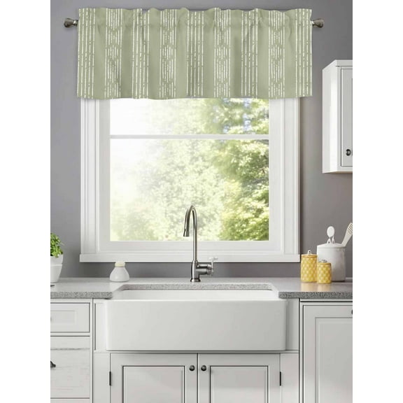 Boho White Stripe on Sage Green Valances for Windows,Kitchen Valance Rod Pocket Short Curtain,Farmhouse Minimalist Style Valance Curtain Window Valances for Bedroom Living Room 42x12in