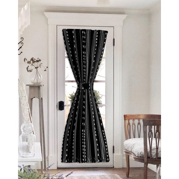 Boho White Stripes Blackout Door Curtains for French, Glass,Front, Back, Patio Door, Triangle Arrow Geometric Abstract Art Thermal Insulated Rod Pocket Window Curtain Drapes With Tiebacks 25"x72"