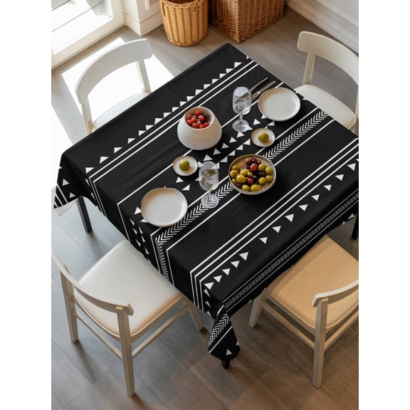 Boho White Stripes Tablecloth Square Table Cloth 54x54, Waterproof Tablecloth Outdoor Table Cloth, Triangle Arrow Geometric Abstract Art Washable Table Cover for Kitchen Dinning Party