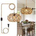 Boho Wicker Pendant Light with Dimmer Switch, 13ft Plugin Cord, Rattan