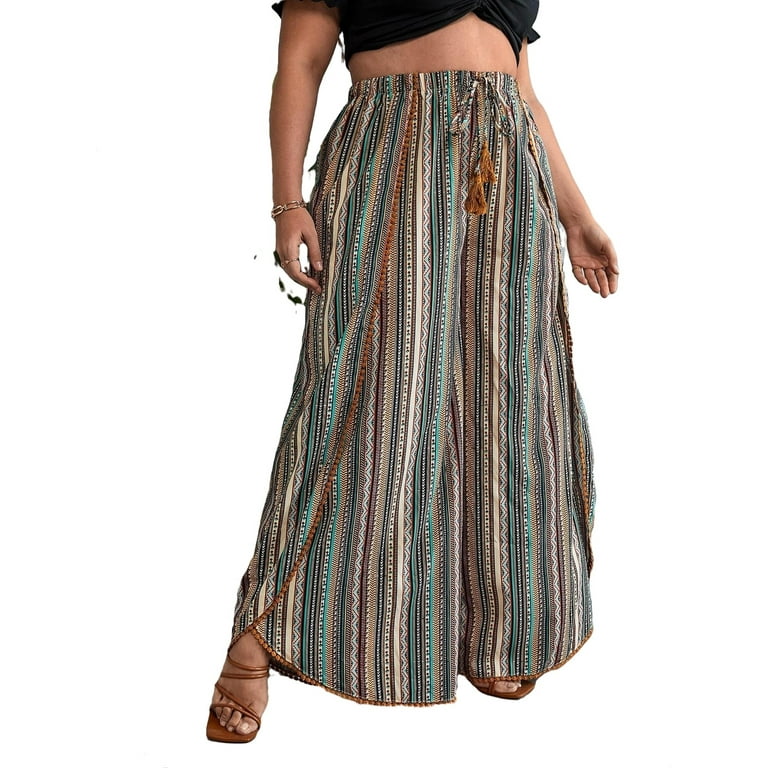 Boho Wide Leg Multicolor Plus Size Pants Women s Walmart