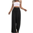 thumbnail image 1 of Boho Wide Leg Pants for Women Simple Solid High Waist Palazzo Pants Flowy Trendy Summer Trousers for Party Dating, 1 of 6