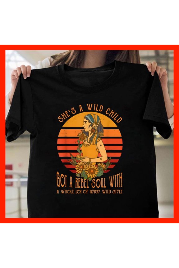 Boho Wild Child Rebel Soul Gypsy Style Sunset T-Shirt, Retro Vintage Inspired Graphic Tee M401, Versatile Unisex Fit, Available up to 5XL