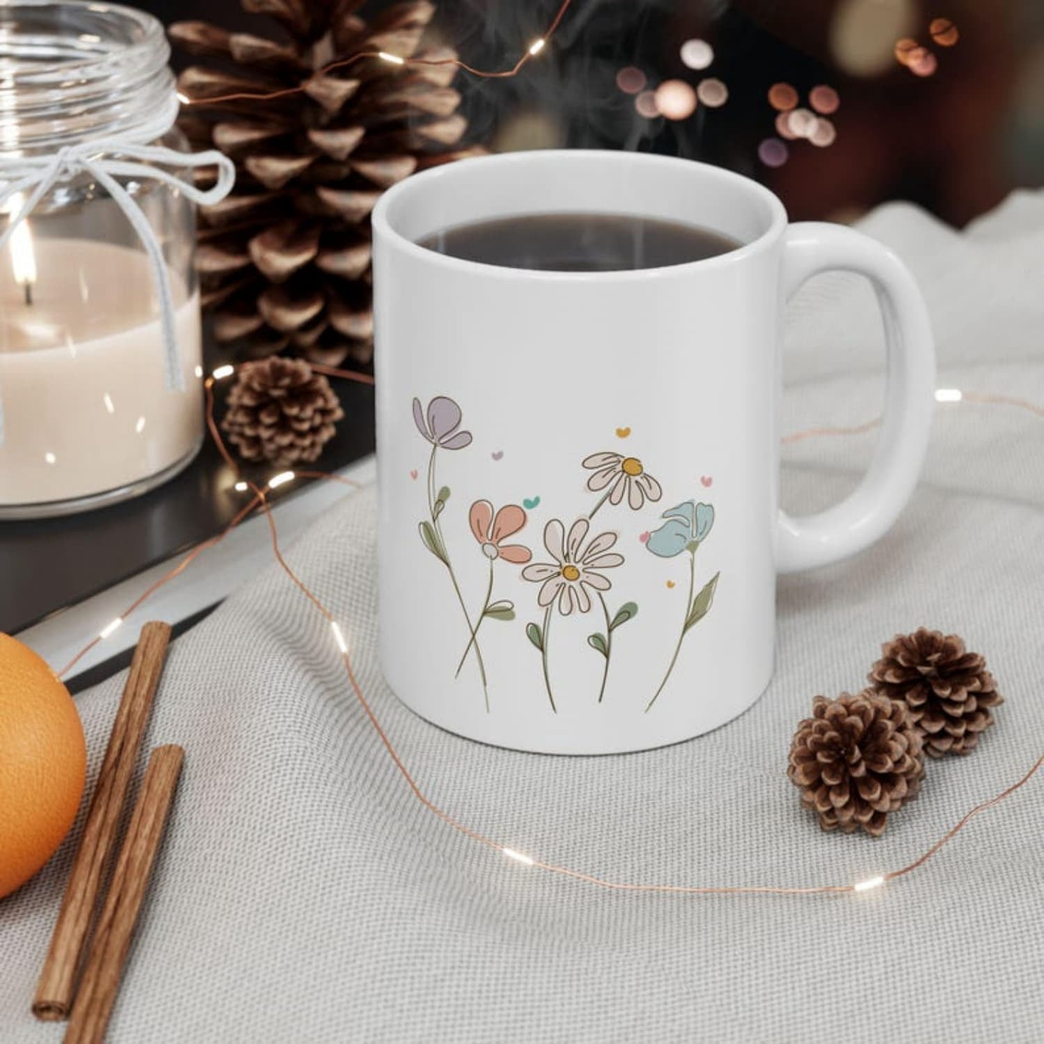 Boho Wildflower Coffee Mug Minimal Floral Ceramic Cup. - Walmart.com