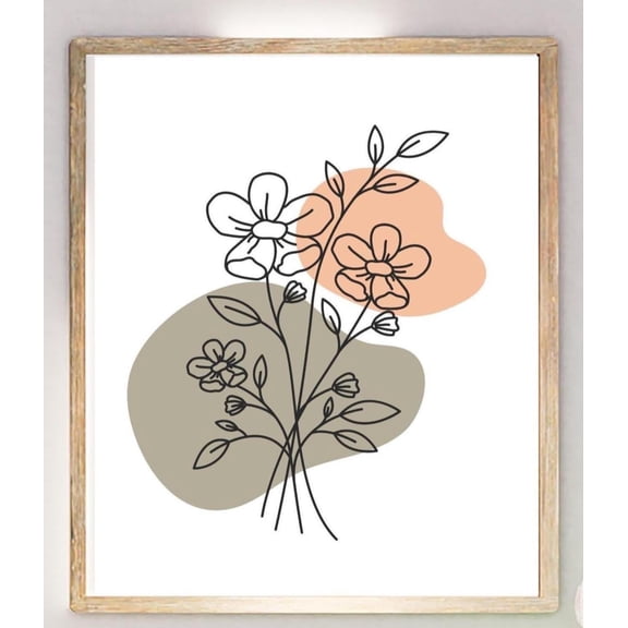 Boho Wildflower Line Poster Minimalist Botanical Wall Decor Earthy Tones Poster, Poster Only