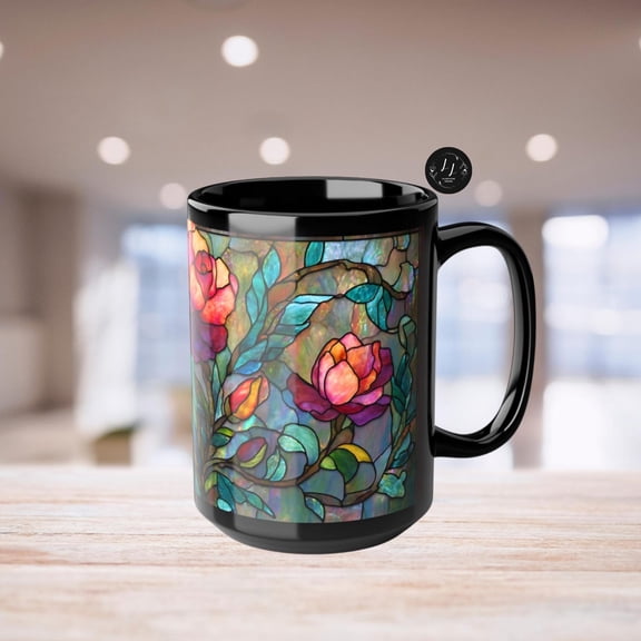 Boho Wildflower Mug: Faux Stained Glass Botanical Coffee Mug