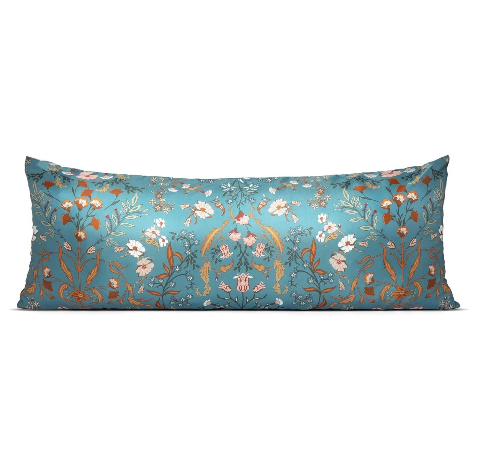 Boho Wildflower Vintage Floral Girl Body Pillow Cover Case Decorative Accent Long Couch Kids Bed Pregnancy Pillowcase 54x20 Turquoise Botanical Bohemian Farmhouse Cottagecore