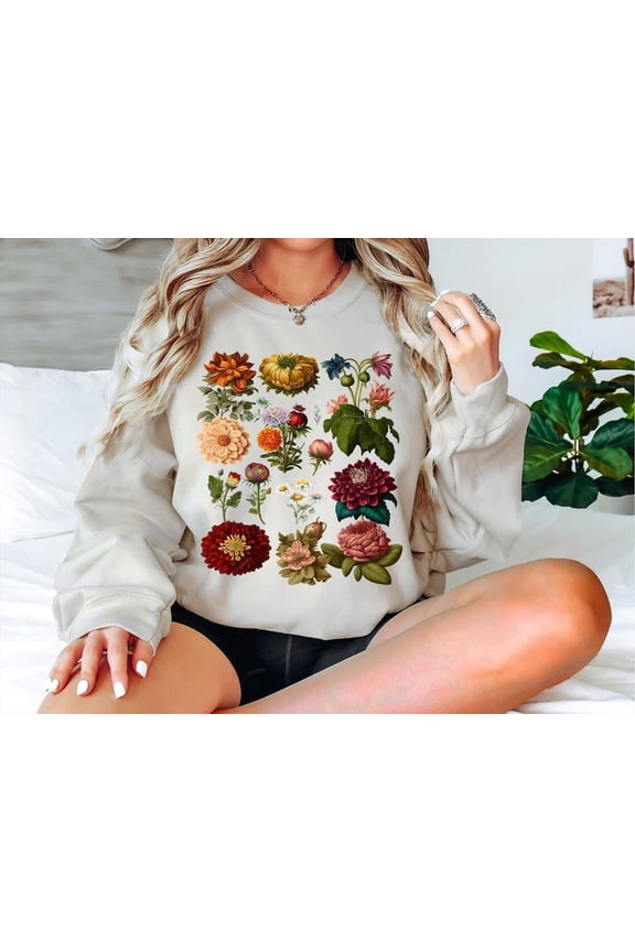 Boho Wildflowers Cottagecore Sweatshirt, Whimsigoth, Plant Sweatshirt, Floral Shirt, Women, Plant Lover Shirt, Flower Sweatshirt Sweatshirt All Size S-5XL