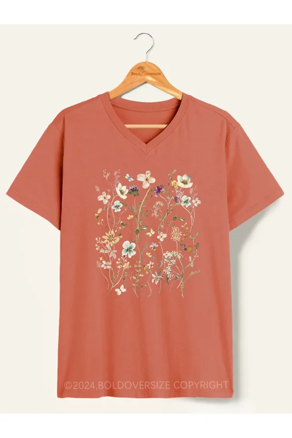 Boho Wildflowers Cottagecore V-Neck Tee