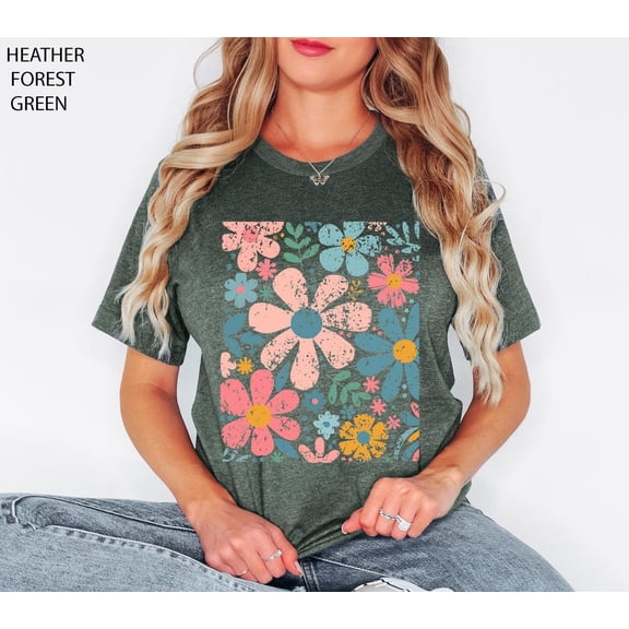 Boho Wildflowers, Flowers Shirt, Womens Graphic Tee, Floral Shirt, Nature Lover , Garment Dyed, Cottagecore Shirt, Boho Summer Shirt Tshirt All Size S-5XL