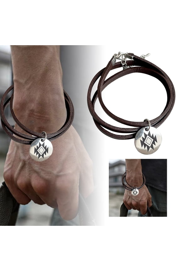 Boho Wind Bracelet Unique Bull Head Aztec Pattern Leather Rope Layered Bohemian Wrap