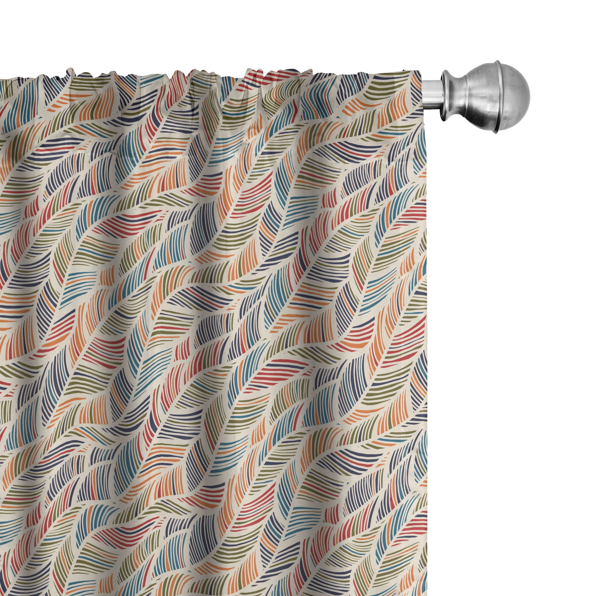 Boho Window Curtains Pack of 2, Abstract Feather Wave Pattern with ...
