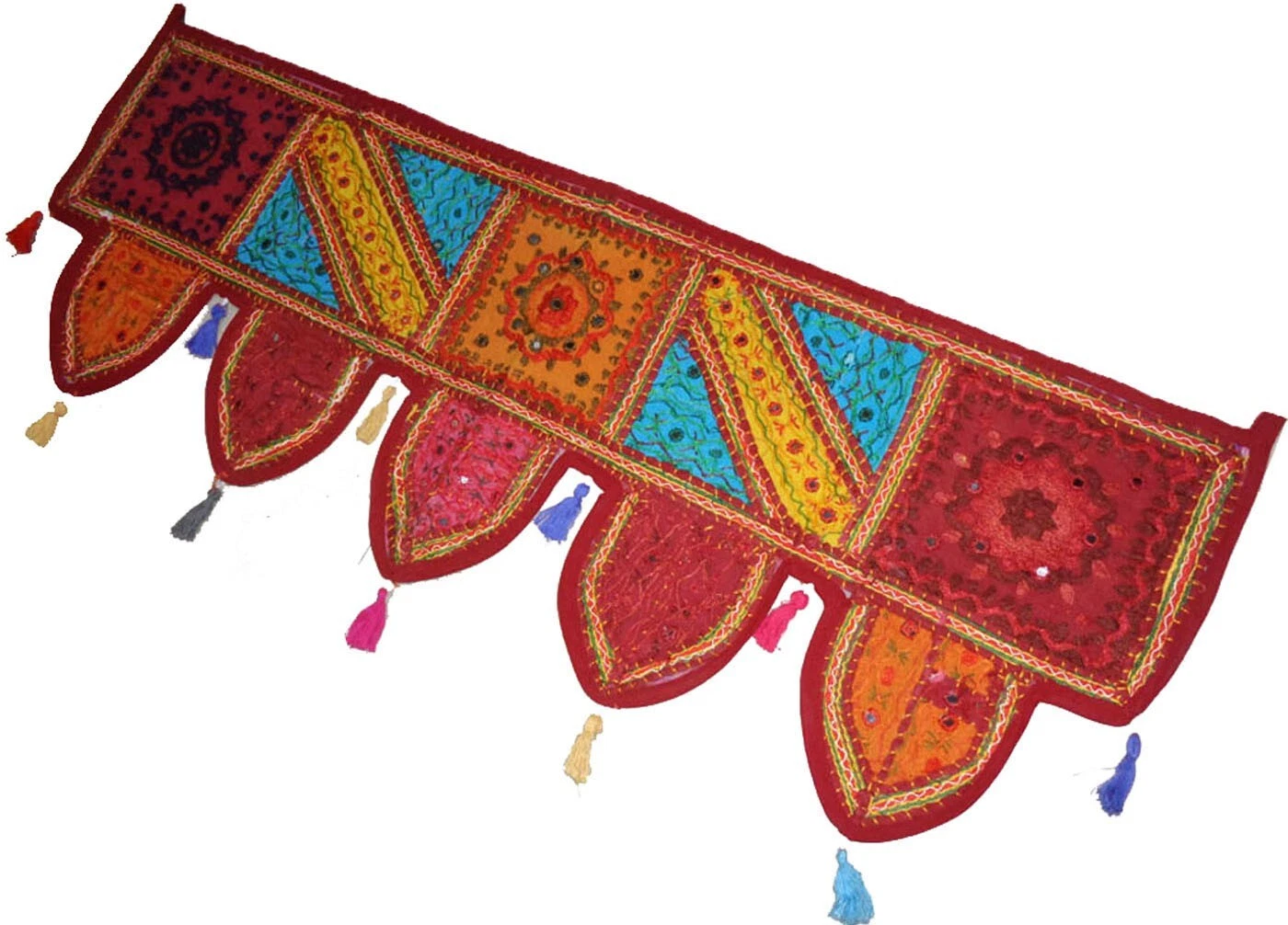 Boho Window Door Toran Valance – Beaded & Mirrored Gate Topper Tapestry with Kantha Embroidery for Wedding or Home Décor