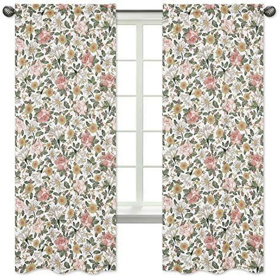 Vintage Floral White Polyester Kids' Window Curtain Panels