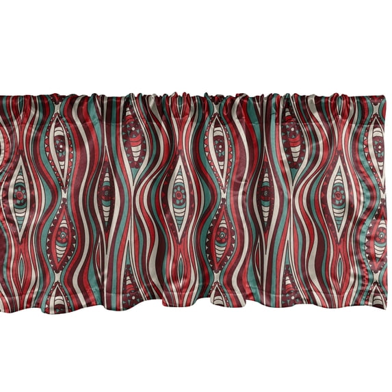 Boho Window Valance, Hippie Bohemian Style of Retro Ornament 80s Themed Design Art Print, Curtain Valance for Kitchen Bedroom with Rod Pocket, 54" X 18", Vermilion Seafoam and Ivory, by Ambesonne