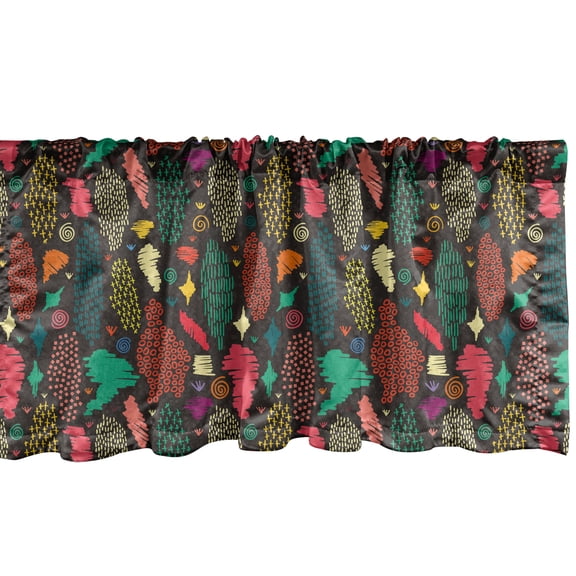 Boho Window Valance Pack of 2, Colorful and Abstract Shapes in Doodling Style Vintage Hippie Fashion, Rod Pocket Curtain Valances for Kitchen Bedroom, 54" X 18", Dark Taupe Multicolor, by Ambesonne