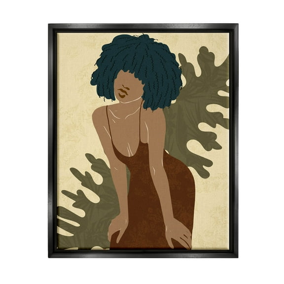 Boho Woman Botanical Leaf Botanical & Floral Graphic Art Jet Black Framed Art Print Wall Art
