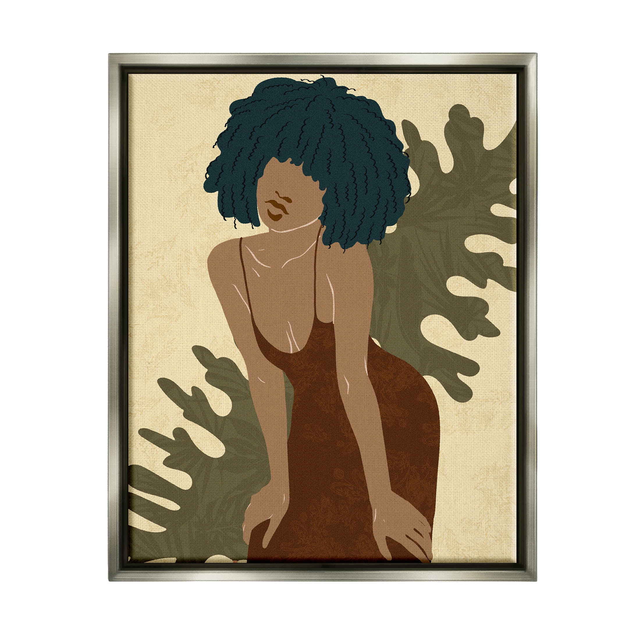 Boho Woman Botanical Leaf Botanical & Floral Graphic Art Luster Gray Framed Art Print Wall Art