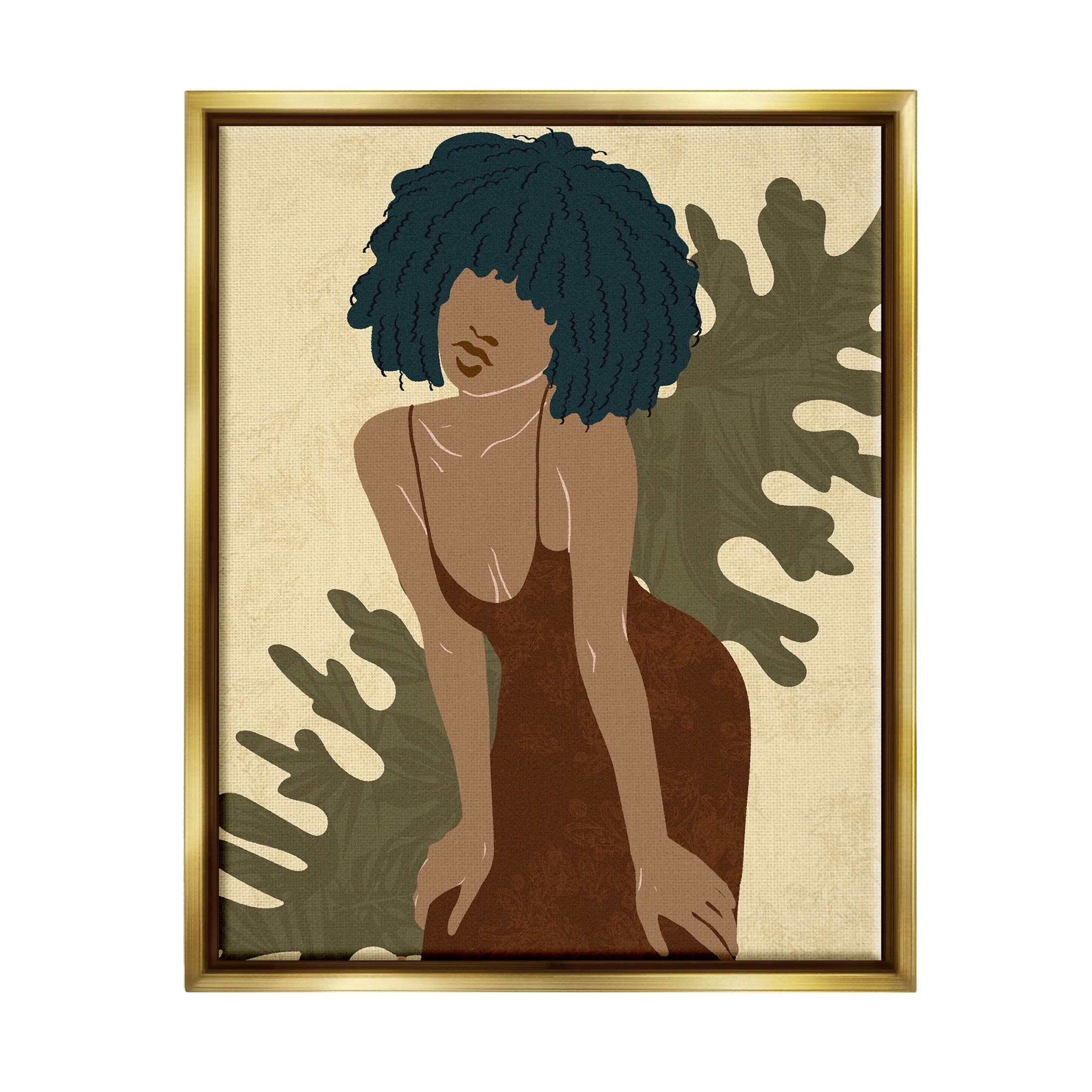 Boho Woman Botanical Leaf Botanical & Floral Graphic Art Metallic Gold Framed Art Print Wall Art