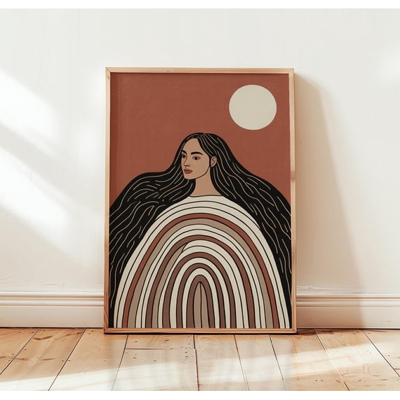 Boho Woman Line Art Poster Abstract Female Portrait Print Earth Tone ...