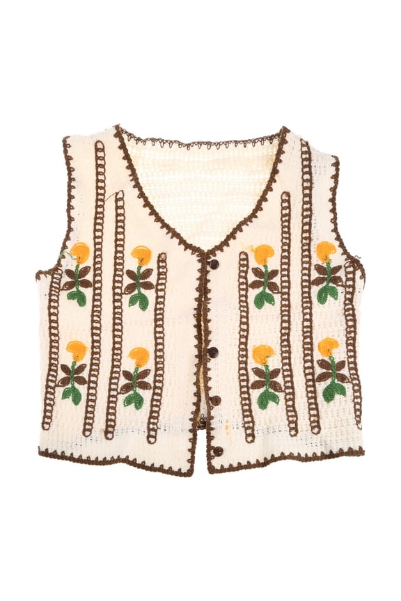 Boho Women Crochet Knit Vest Waistcoat Floral Pattern Sleeveless V-Neck Cardigan