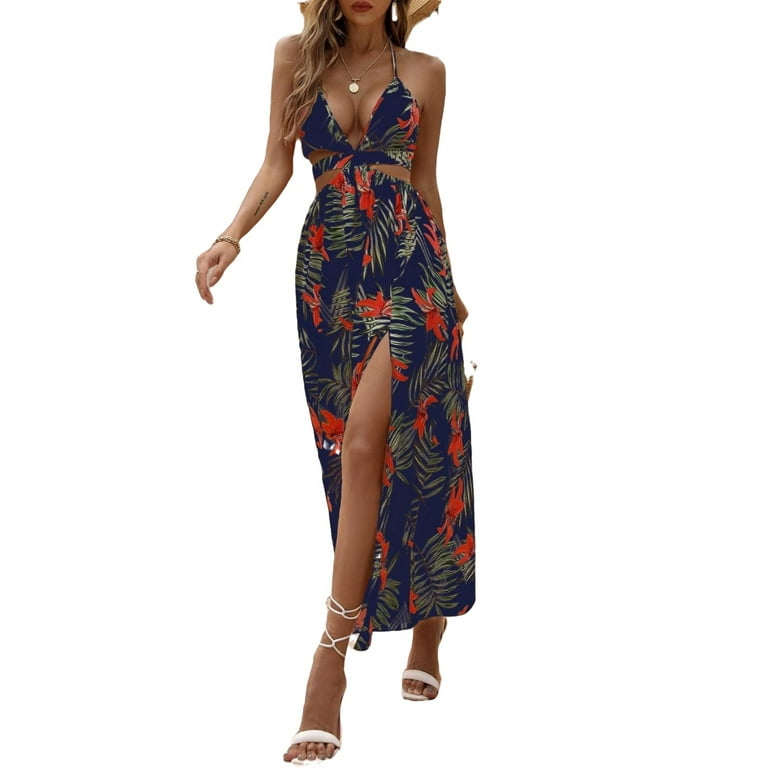 Boho Chiffon Floral Print Tank Backless V Neck Maxi Dress Boho Chiffon Floral Print Tank Backless V Neck Maxi Dress