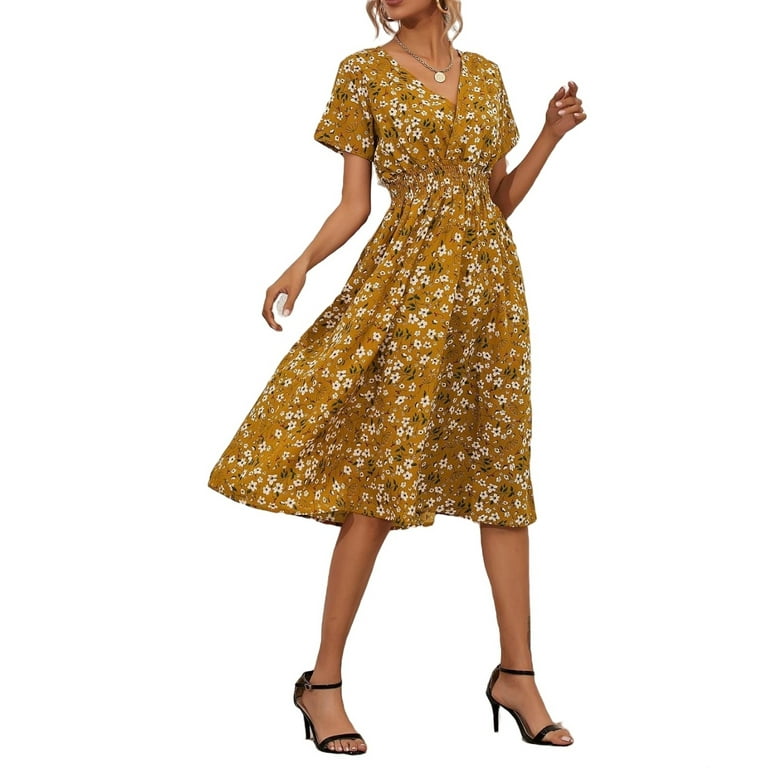 Walmart yellow floral dress cheap