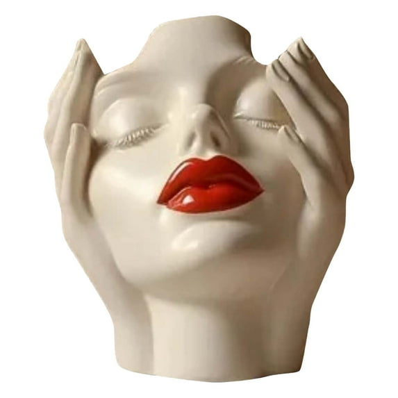 Boho Women's Head Sculpture - Multi-Functional Makeup Brush Holder & Pen Organizer, Modern Feminist Decor for Office, Vanity & Living Room