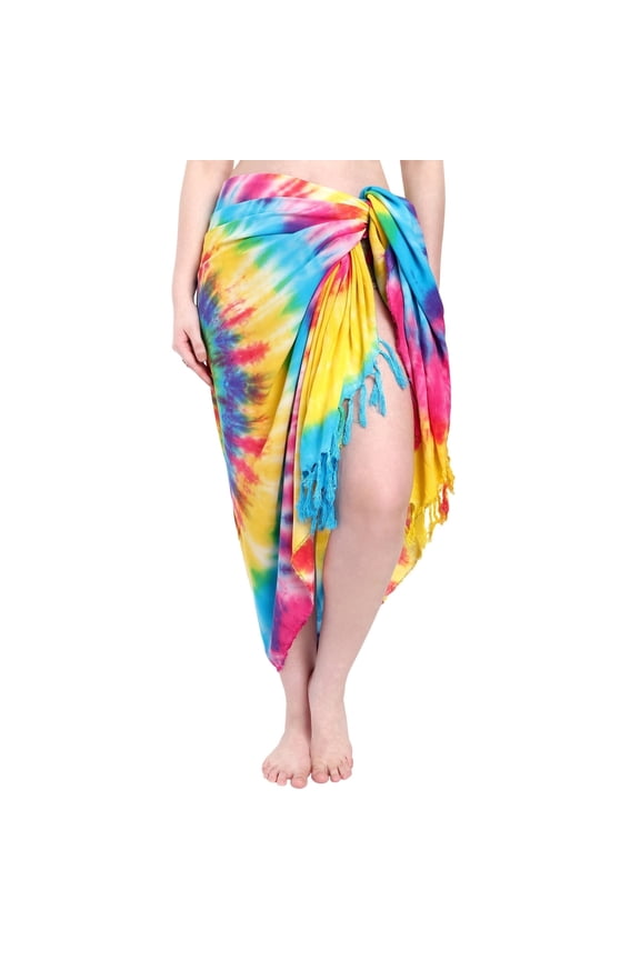 Boho Womens Sarong Pareo Skirt - Sheer Bikini Swimwear and Bathing Suit Cover Up, Lightweight Rayon Beachwear Dress for Women, Bikini Wrap, Ombre Tie-Dye Beach Coverup for Tropical Vacations