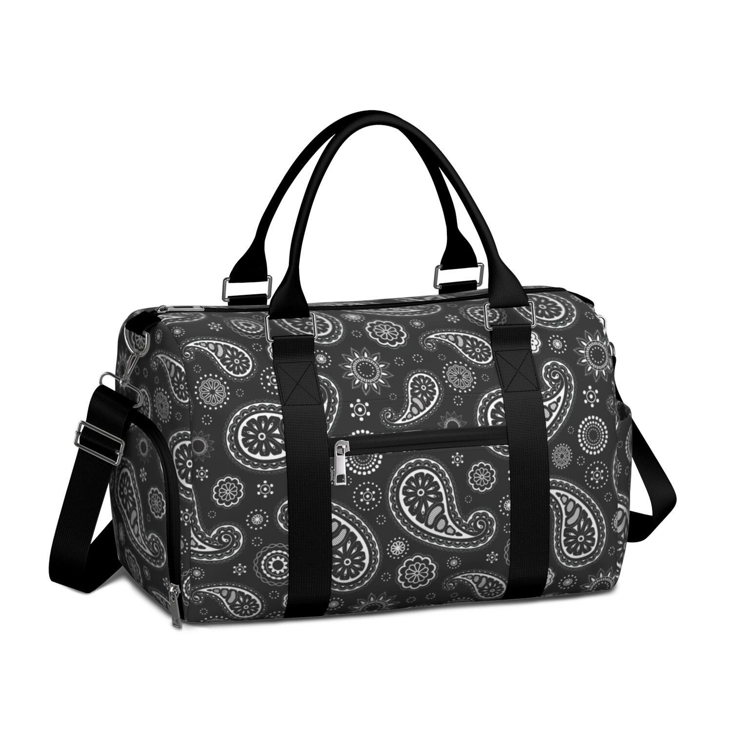 Boho Womens Gym Tote Duffle Bag with Wet Pocket & Shoe Compartment, Floral Checkered Travel Duffel Bag Overnight Weekender Hospital Tote Girls Workout Carry on Bag with Luggage Sleeve