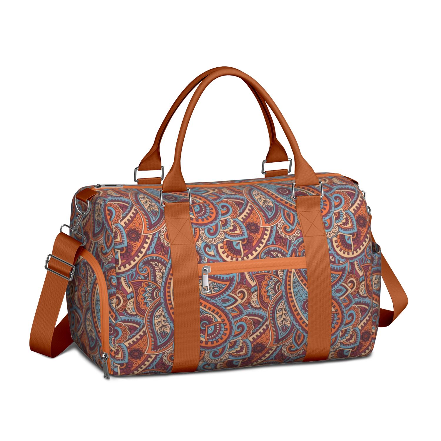 Boho Womens Gym Tote Duffle Bag with Wet Pocket & Shoe Compartment, Floral Checkered Travel Duffel Bag Overnight Weekender Hospital Tote Girls Workout Carry on Bag with Luggage Sleeve