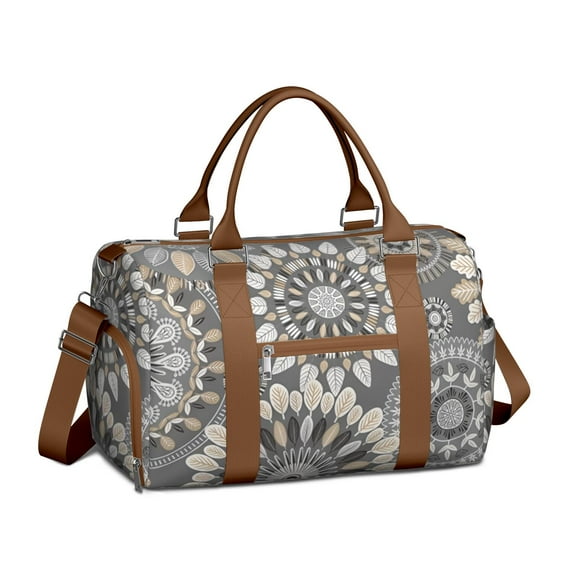 Boho Womens Gym Tote Duffle Bag with Wet Pocket & Shoe Compartment, Floral Checkered Travel Duffel Bag Overnight Weekender Hospital Tote Girls Workout Carry on Bag with Luggage Sleeve