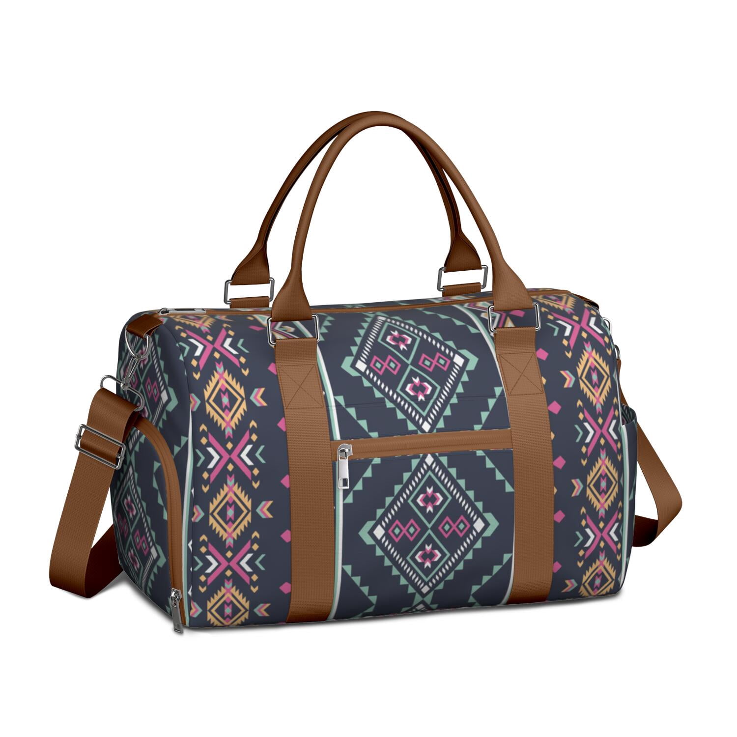 Boho Womens Gym Tote Duffle Bag with Wet Pocket & Shoe Compartment, Floral Checkered Travel Duffel Bag Overnight Weekender Hospital Tote Girls Workout Carry on Bag with Luggage Sleeve