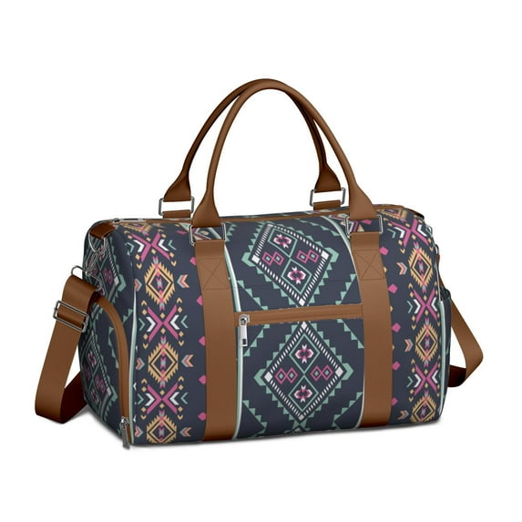 Boho Womens Gym Tote Duffle Bag with Wet Pocket & Shoe Compartment, Floral Checkered Travel Duffel Bag Overnight Weekender Hospital Tote Girls Workout Carry on Bag with Luggage Sleeve