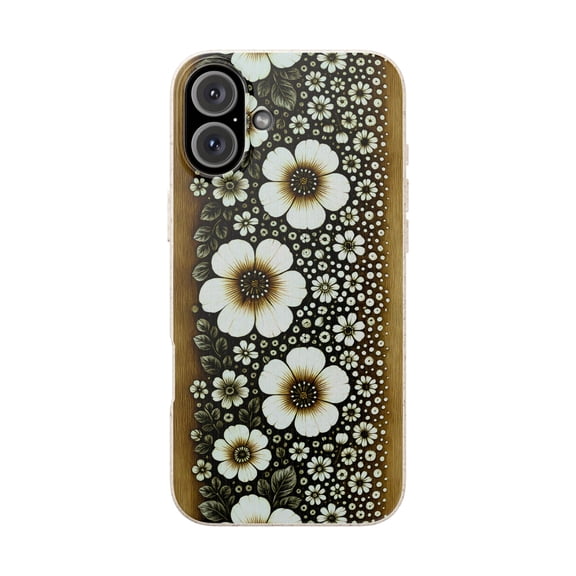 Boho Wood Carving Look Floral Phone Case for iPhone 16 Plus – Rustic Nature Design – Unique Boho Art – Botanical Pattern