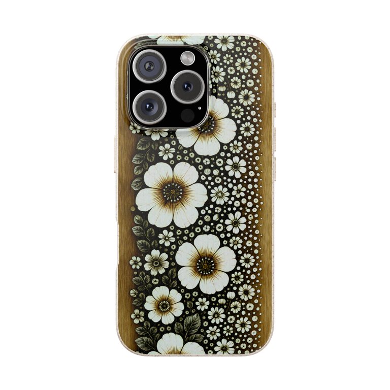 Eco-Friendly Boho Wood Carved Floral Phone Case for iPhone 16 Pro  Rustic  Nature Design  Unique Boho Art  Botanical Pattern, Biodegradable Phone ...