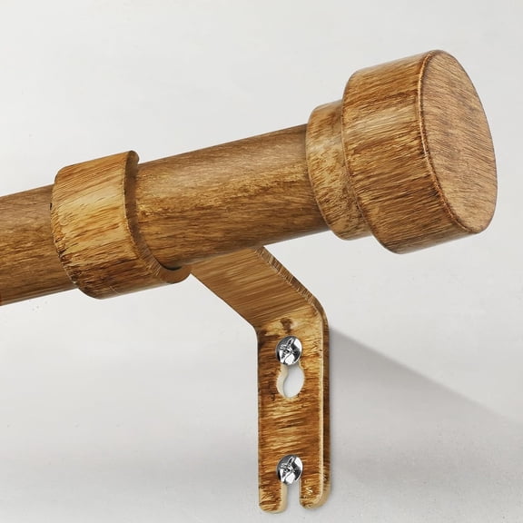 Boho Wood Curtain Rods for Windows 48 to 84 Inch, 1" Adjustable Heavy Duty Curtain Rod with Imitation Wooden Grain Finials, Rustic Farmhouse rn Style Decorative Drapery Rods, Size 32"-90"