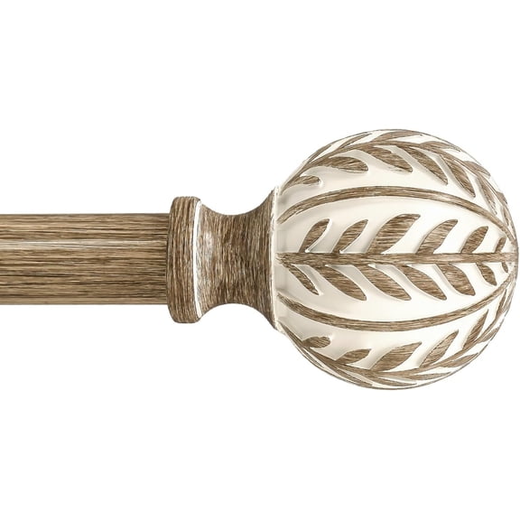 Boho Wood Curtain Rods for Windows 48 to 84 inch,1" Adjustable Heavy Duty Window Curtain Rod with Imitation Wood Grain Finials,Rustic Decorative Drapery Rods Set,Size:36-88'',Weathered Wood