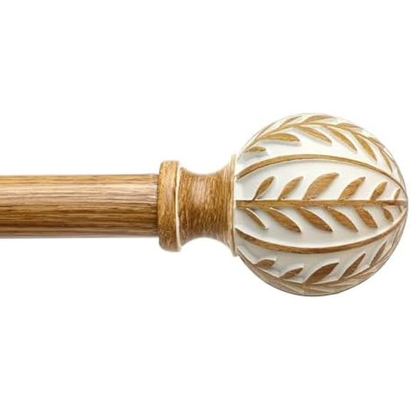 Boho Wood Curtain Rods for Windows 48 to 84 inch,1" Adjustable Heavy Duty Window Curtain Rod with Imitation Wood Grain Finials,Rustic Decorative Drapery Rods Set,Size:36-88'',Maple Wood