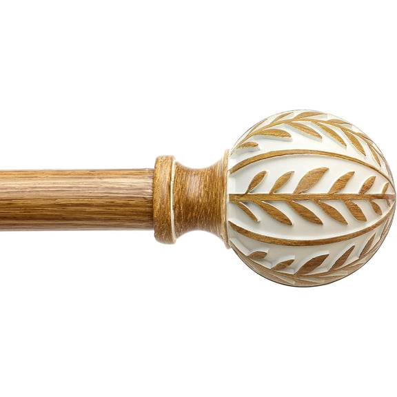Boho Wood Curtain Rods for Windows 48 to 84 inch,1" Adjustable Heavy Duty Window Curtain Rod with Imitation Wood Grain Finials,Rustic Decorative Drapery Rods Set,Size:36-88'',Maple Wood