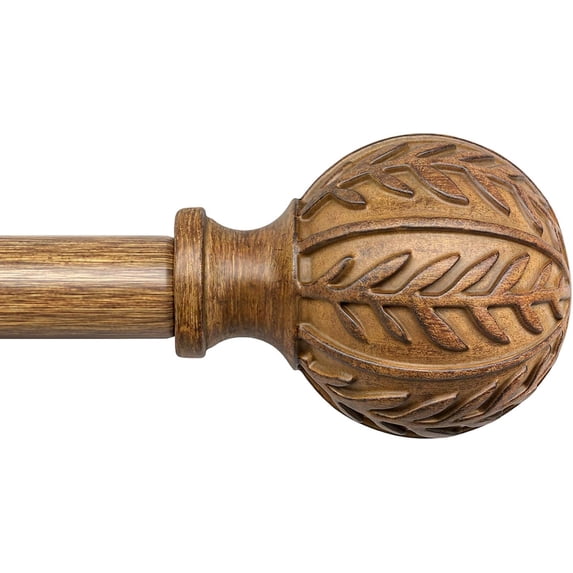 Boho Wood Curtain Rods for Windows 48 to 84 inch,1" Adjustable Heavy Duty Window Curtain Rod with Imitation Wood Grain Finials,Rustic Decorative Drapery Rods Set,Size:36-88'',Natural Wood