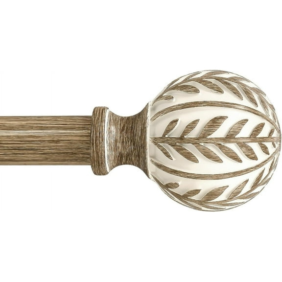 Boho Wood Curtain Rods for Windows 48 to 84 inch,1" Adjustable Heavy Duty Window Rod with Imitation Grain Finials,Rustic Decorative Drapery Set,Size:36-88'',Weathered