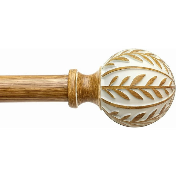 Boho Wood Curtain Rods for Windows 72 to 144 inch,1" Adjustable Heavy Duty Window Curtain Rod with Imitation Wood Grain Finials,Rustic Decorative Drapery Rods Set,Size:36-150'',Maple Wood